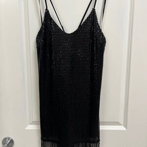 Marciano Black Sequin Fringe Mini Slip Dress – Size S